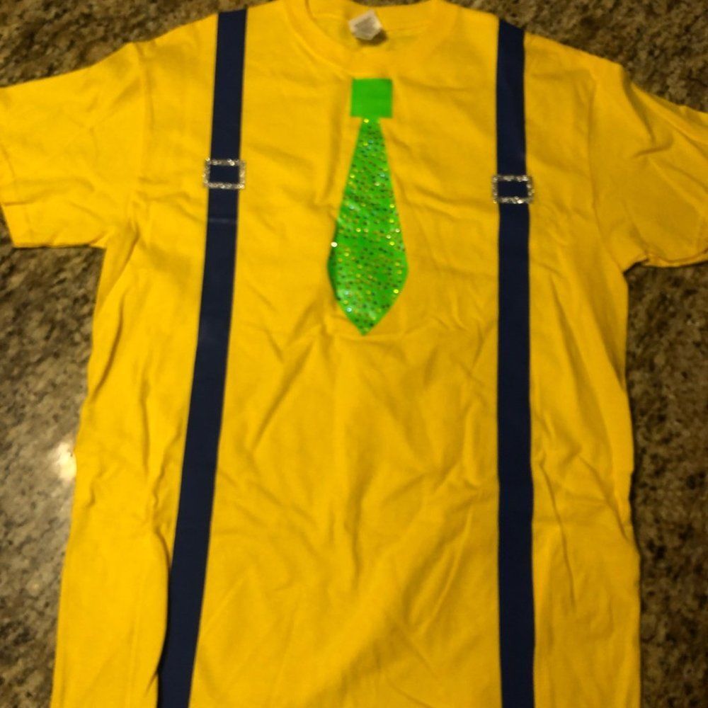 Yellow "Suspender and Tie" T-Shirt  5182  Medium  NWT Boutique   Handmade